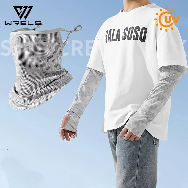 

1Set Ice Silk Sun Protection Arm Cover Face Mask Anti-UV Breathable Loose Fit Men Cycling Hiking Sleeves Adjustbale Face Cover