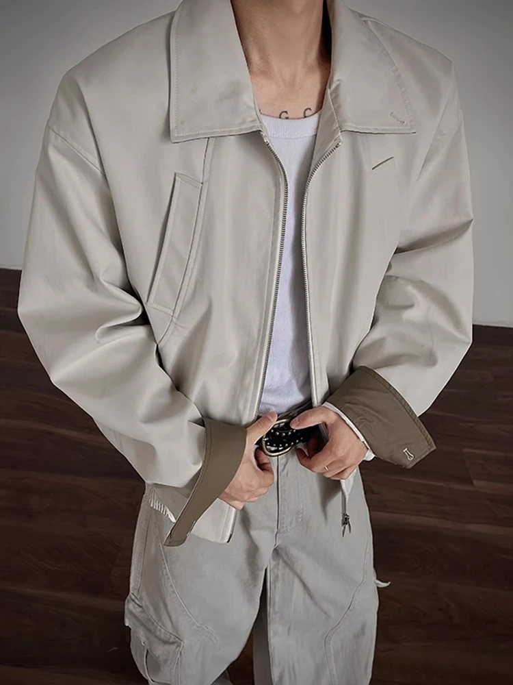 

Cleanfit Men's Workwear Jaet Collared Patchwork Pilot Sle Zipper Casual Faion Autumn Outerwear Polyester Fiber Long Sve