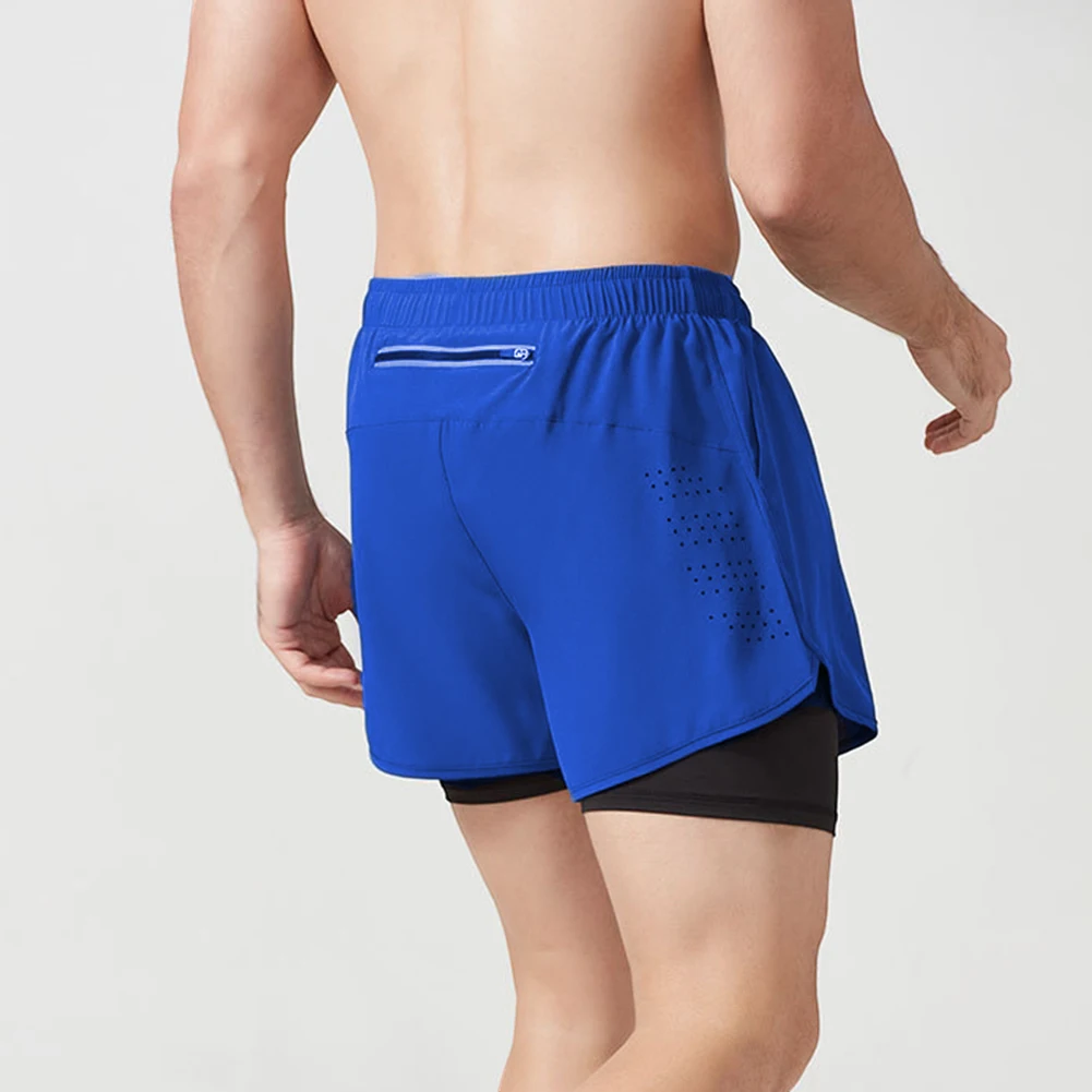 Black Breathable Running Shorts Anti Chafe Two Piece Shorts Men's Activewear Elastic Running Shorts Anti-Chafing Layer