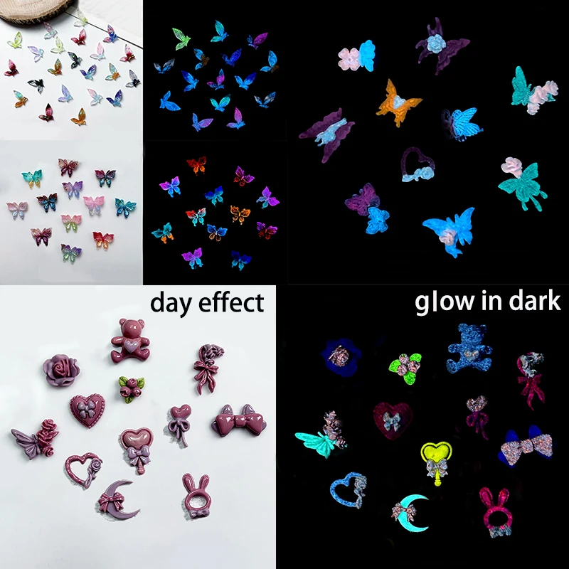 Glow in dark Butterfly Nail Art Decoration Glowing Butterfly Flower  Nails Accessories Finger/Earrings/Phone Case Art Decora