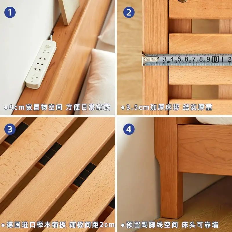 حصير من الخشب الصلب بالكامل من الشمال بدون بجانب السرير، سرير مزدوج حديث وبسيط من خشب البلوط، سرير تخزين من خشب الكرز، شقة صغيرة