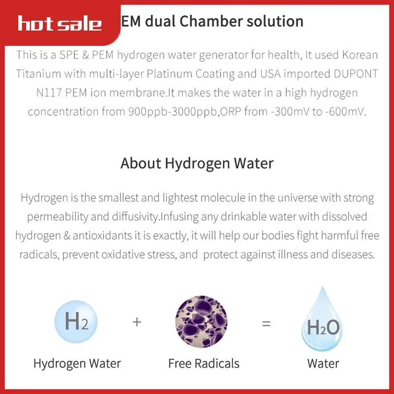 

SPE And PEM High Concentration Of Hydrogen Water Generator With 2 Work Mode And Self Cleaning Mode 3000Ppb Durable White