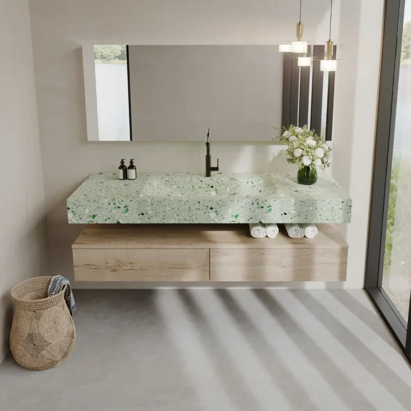 

Fruit green terrazzo washbasin bathroom cabinet integrated molding basin washbasin