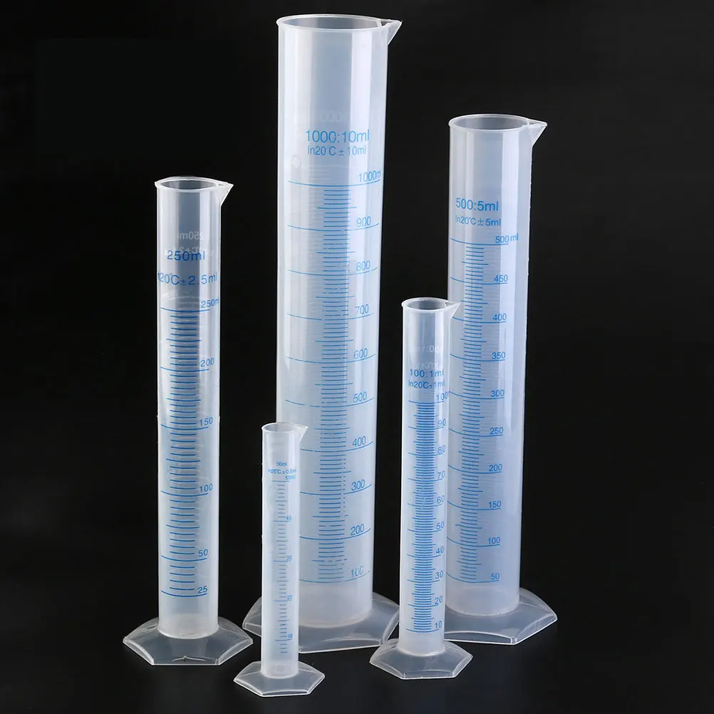 

5pcs Graduated Measuring Set Plastic Lab Test Scale Beaker Transparent Stable Base for School Science for ChemistryPlastic