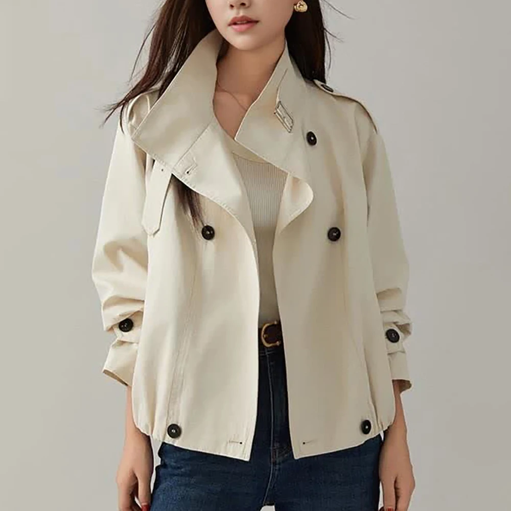 TWOTWINSTYLE Solid Casual Short Trench For Women Lapel Long Sleeve Patchwork Double Breasted Loose Coats Female Fashion Style