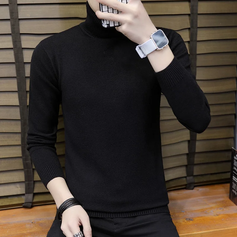 Men's Underlay Sweater 2023 Autumn/Winter Thin Sweater Solid Color Slim Fit High Collar