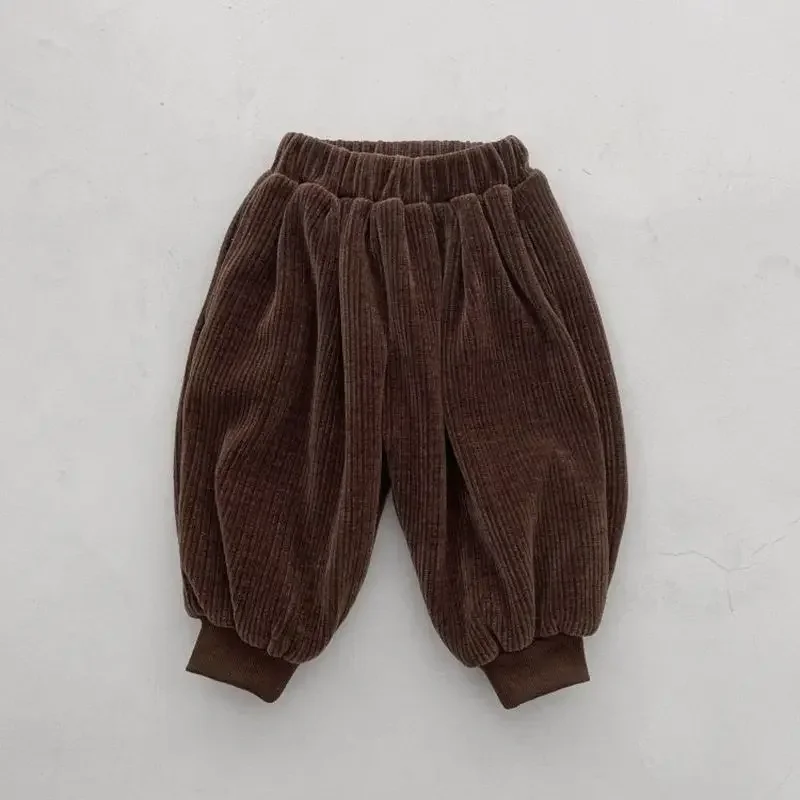 Spring and Autumn Baby Pants Winter Men and Women\'s Corduroy Plush Loose Lantern Pants Baby Solid Color Thickened Casual Pants