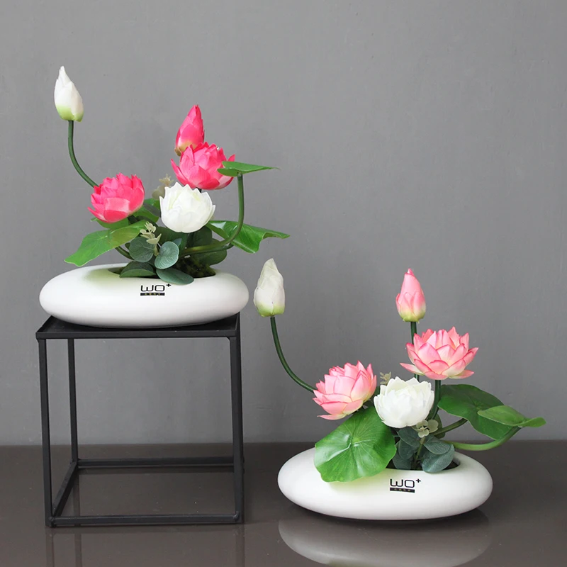 

Simulation Lotus Ornaments for Dining Table, TV Cabinet, Decorative Flower, Fake Plants, Room Silk Flower, Ceramic Small Bonsai