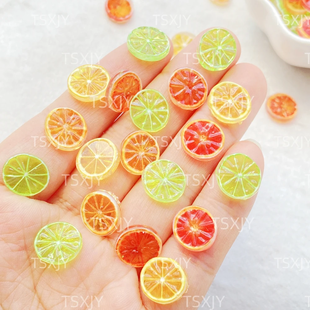 50 Stück niedliche Mini-Zitronenscheiben aus Kunstharz, farbige Zitronenscheiben, Nagelkunst, Kunstharz, Designer-DIY-Handwerk für Nageldekorationen, Schmuck