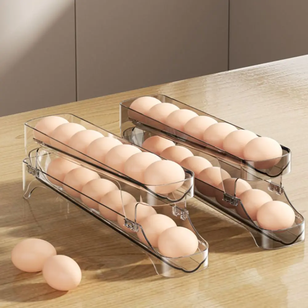 

Automatic Rolling Fridge Egg Storage Box Bilayer Fresh-keeping Refrigerator Eggs Dispenser Ladder Style Eggs Holder Rack