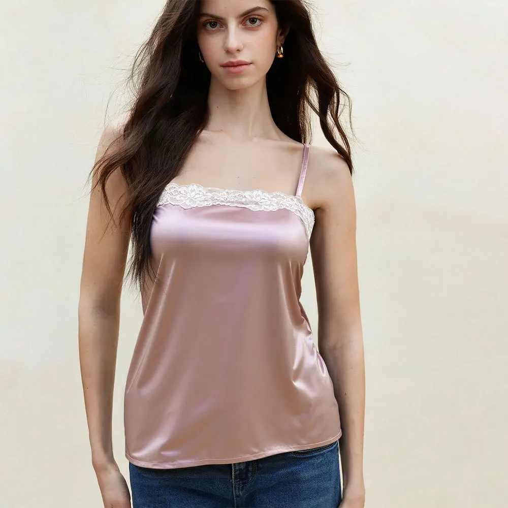 Design Lace Trim Spaghetti Strap Top Women Summer New Light Pink Slim Fit Inner Wear Tube Top