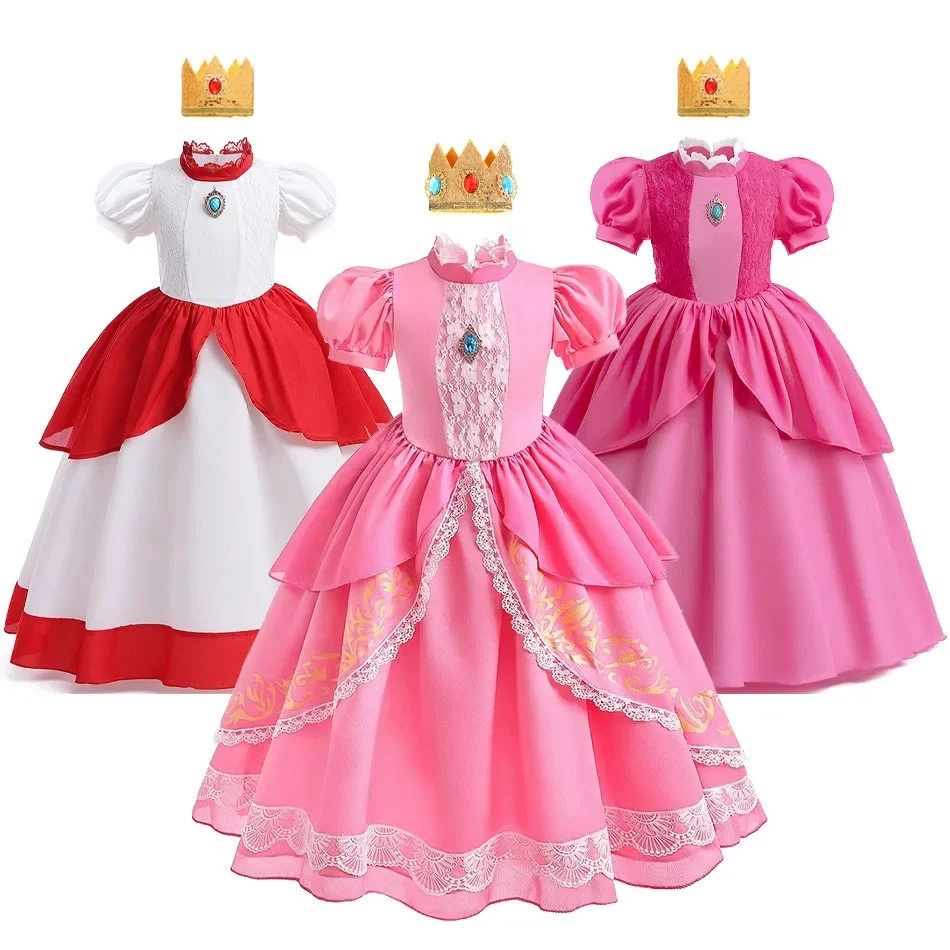 Peach Princess Summer Dress Girl Cosplay Costume Kids Stage Performace Outfits Kids Carnival Fancy Birthday Party Clothes 2-10T