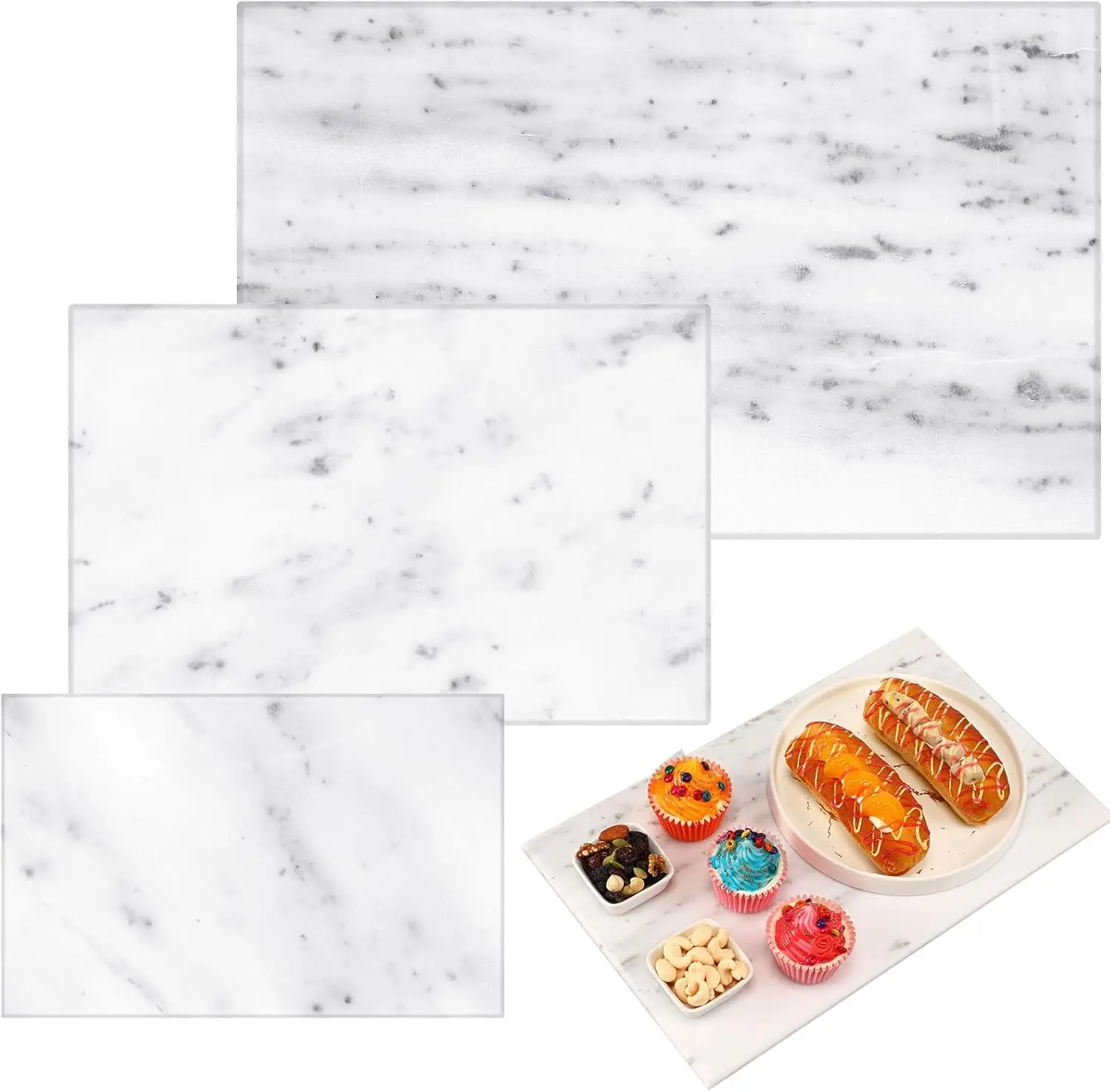 

3 Pcs Marble Cutting Board for Kitchen Marble Serving Tray Platter Different Sizes 9 x 6'' 12 x 8'' 16 x 10'' Non Slip F