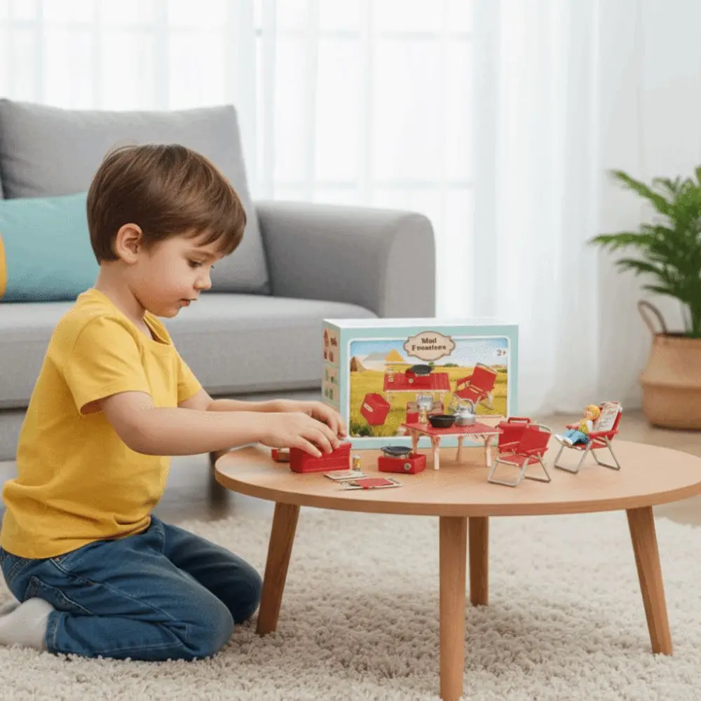 Modelo de simulación, juego de Picnic en miniatura para acampar, juego de simulación 1:12, silla plegable para casa de muñecas, estufas de Gas, modelo de juego de rol