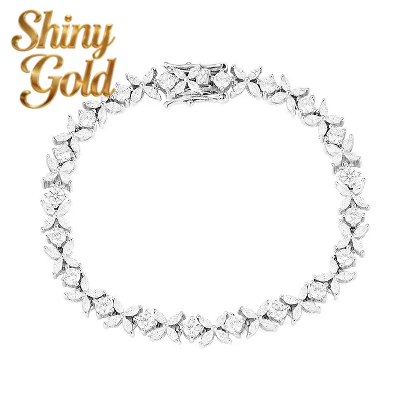 

ShinyGold Luxury Solid Platinum PT950 Full Diamond Moissanite Diamond Lucky Grass Bracelet Ins Niche Design Flower Bracelet