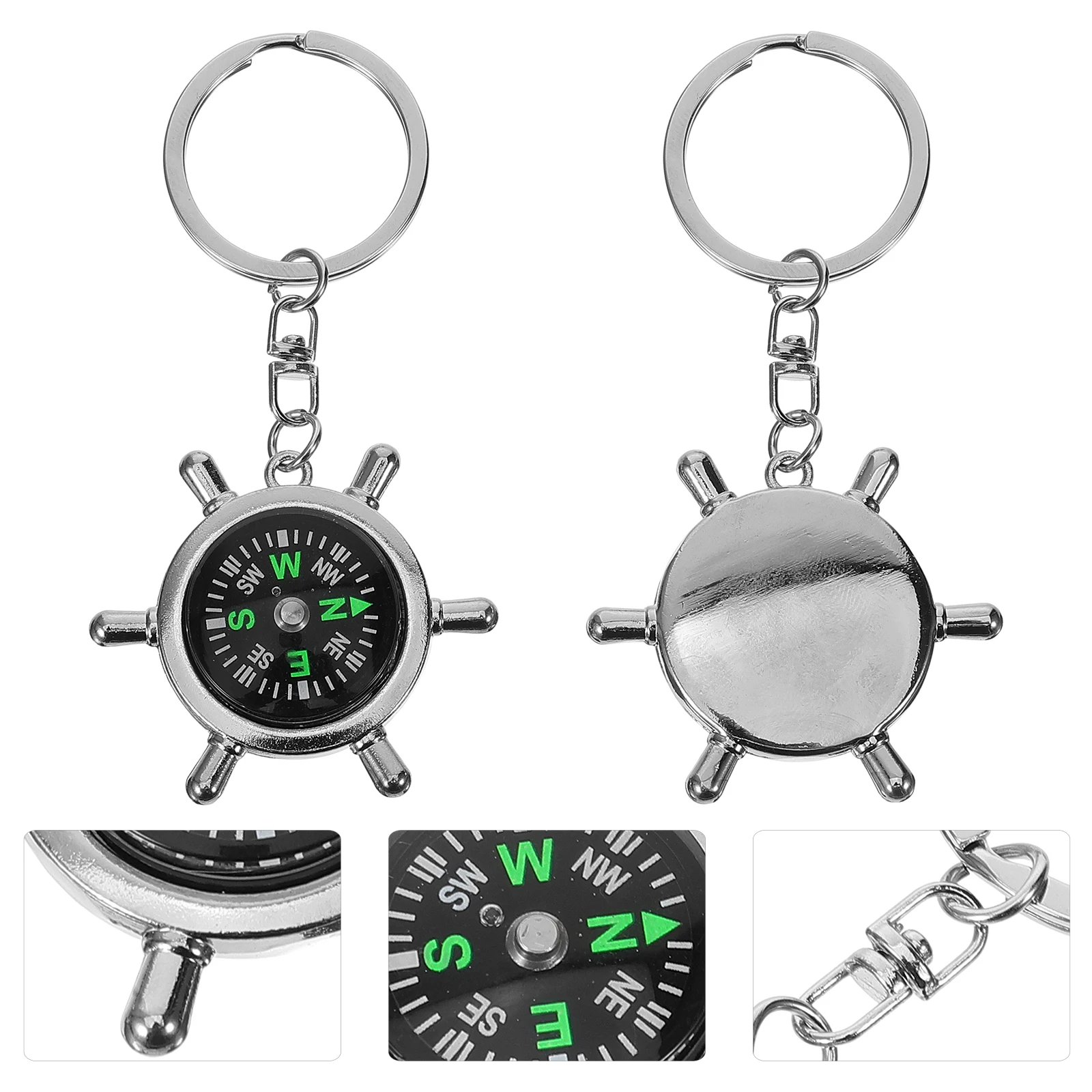 

3 Pcs Rudder Compass Keychain Ring Small for Hanging Metal Pendant Hiking Child Convenient Rings