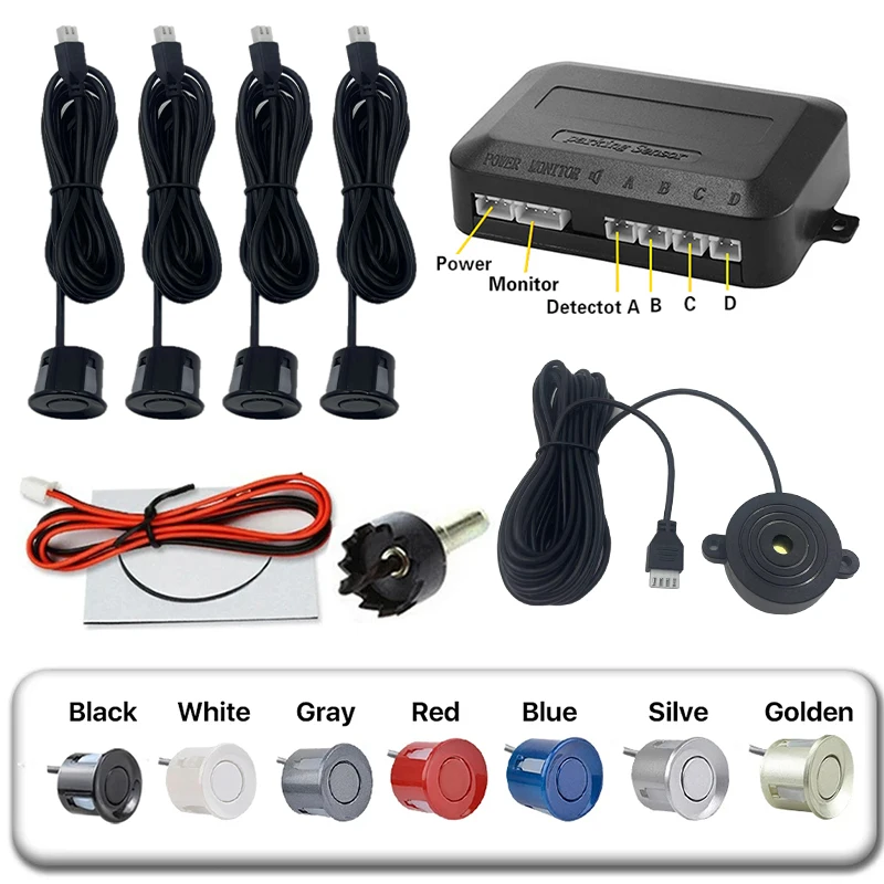 

First Safe 12V 22mm Car Parking Sensor Kit Universal 4 Sensors Buzzer Reverse Backup Radar Sound Alert Indicator Probe System