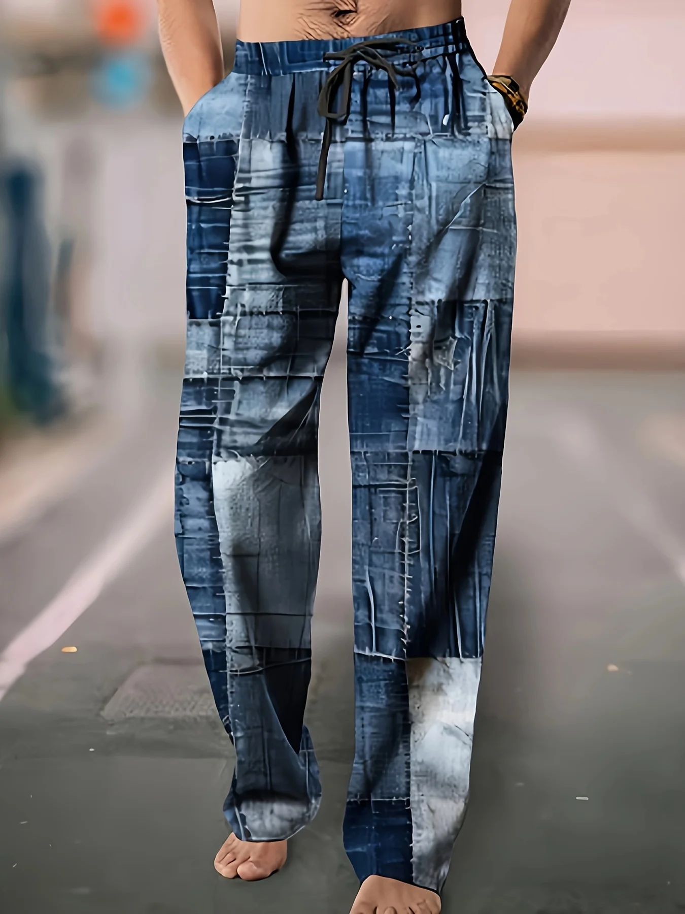 سراويل رجالية كاجوال من القطن والكتان، سراويل شاطئ صيفية مطبوعة عرقية، ريترو، منتصف الخصر، سحاب، مقاس كبير Ropa Hombre #3