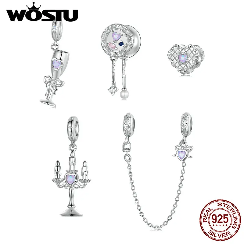 WOSTU-Pendentif Romantique en Argent Sterling 925, Breloque en Forme de Cœur, Sécurisé, Coupe Vin, Perle de Gâteau, Compatible avec Bracelet Original, Collier