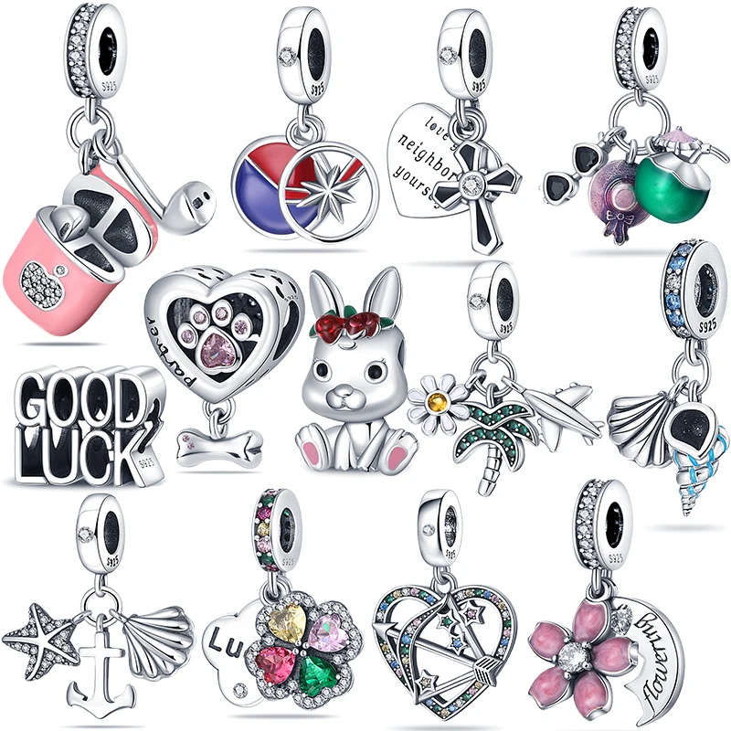 

100 % 925 Silver Fashion Charm Earphone Paw Conch Shell Rabbit Four Leaf Clover Beads Fit Original Pandora Bead Bracelet Jewelry