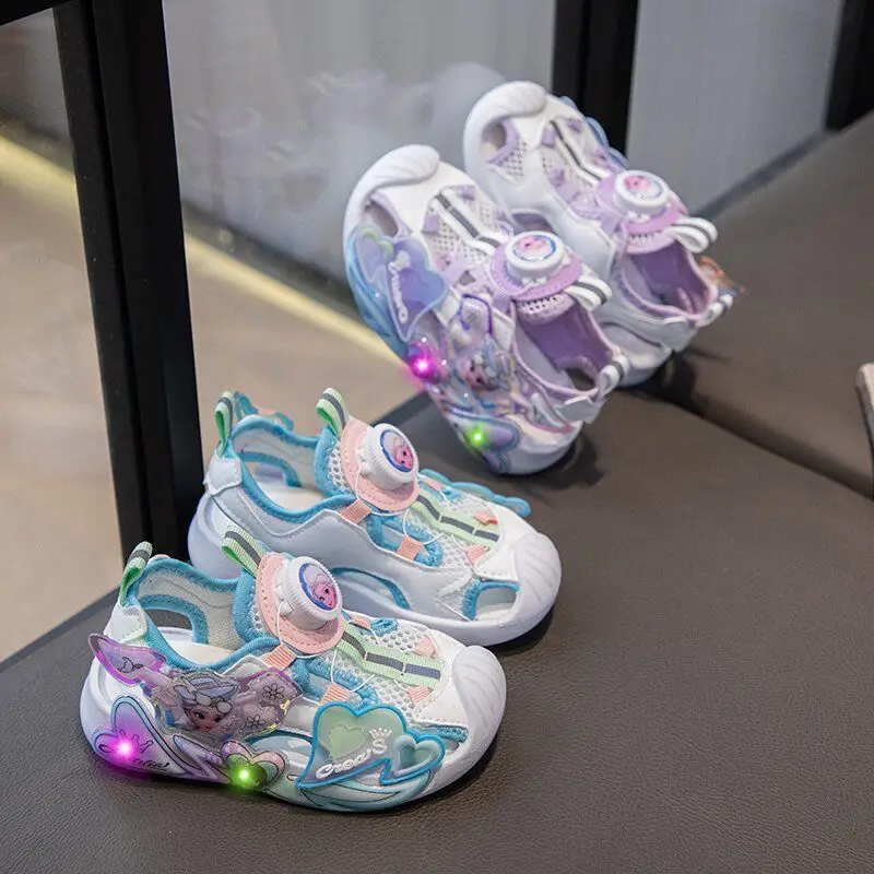 Disney Girls Baotou Sandals Summer children\'s sneakers led light elsa Princess shoes soft soled shoes for small girls