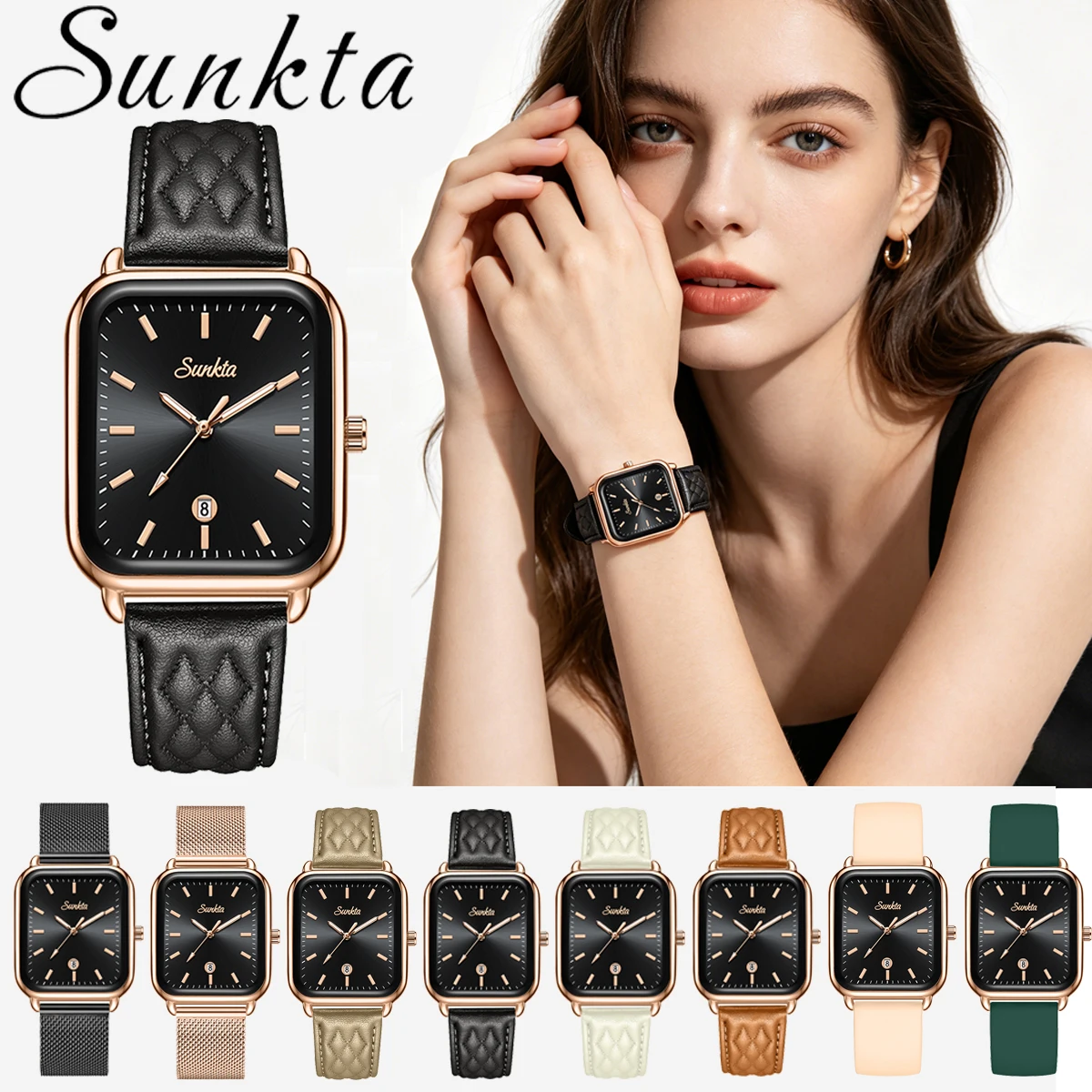 

SUNKTA Women Watches Fashion Square Arabic Dial Quartz Watch Casual Leather Strap Ladies Wristwatches Clock Gift Reloj Mujer