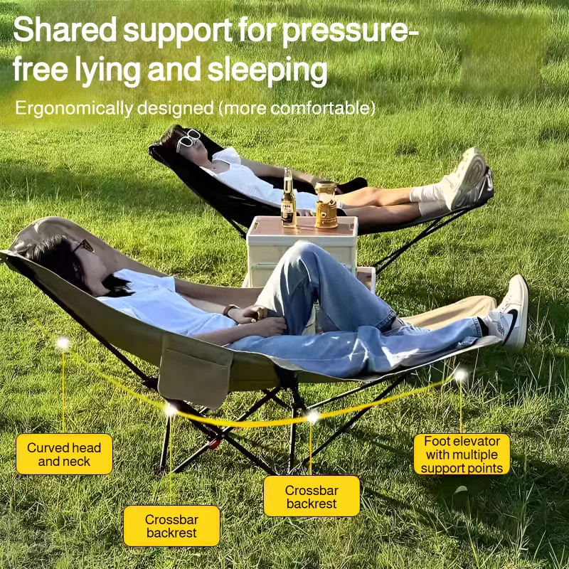 Outdoor Adjustable Folding Chair Portable Camping Chair Can Sit or Lie Down 2-in-1 Lunch Break Recliner with Backrest for Beach image 2