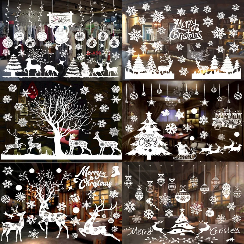 Christmas Snowflakes Electrostatic Window Clings Stickers Reindeer Santa Claus Window Decals Xmas Home Decorations New Year 2024