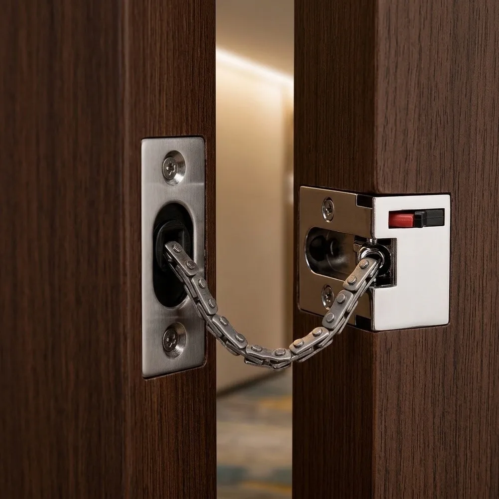 Invisible Door Guard Concealed Door Chain For Ultimate Protection Brushed Silver Steel Hardened Mounting Screws