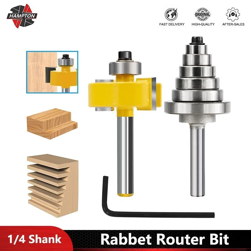 Fresa 1/4 Shank Rabbet Router Bit con 6 cuscinetti tenone regolabile Cutter T Slot fresa Set per la lavorazione del legno