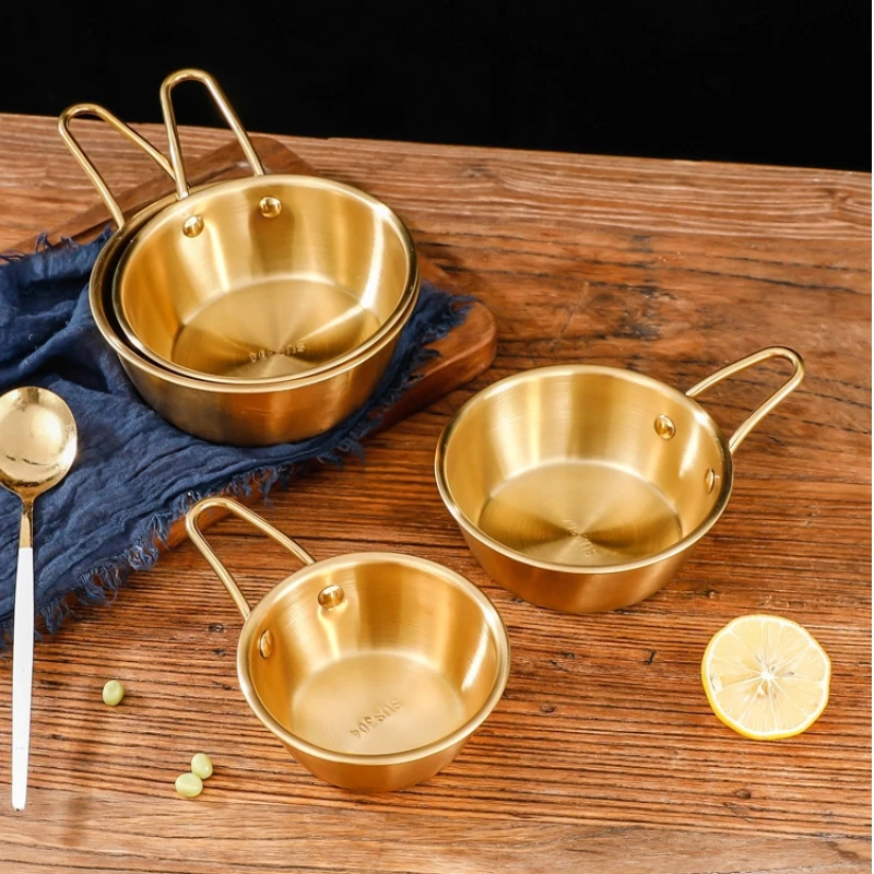 Tazón Redondo Pequeño de Acero Inoxidable con Asa, Tazón Coreano para Vino de Arroz, Tazón Metálico Circular para Sazonar Barbacoa en Restaurantes