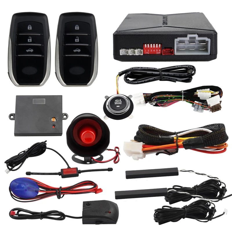 EASYGUARD car alarm EC010-T2-MS-SR with push start button, remote engine start, passive keyless entry & shock alarm warning