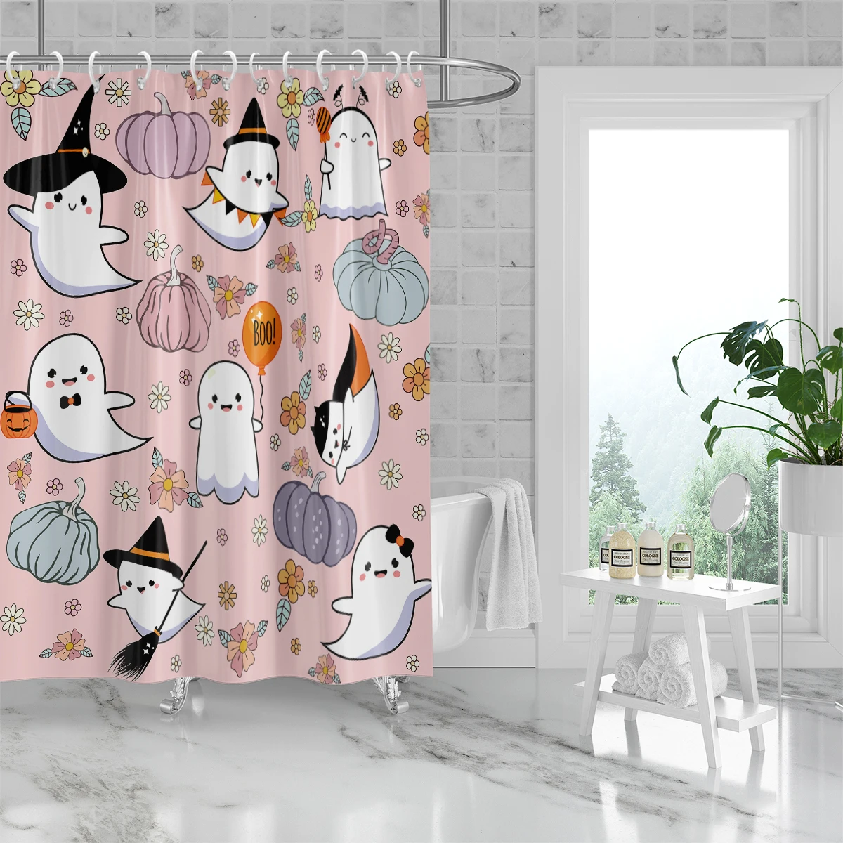 Pink Spooky Castle Halloween Decor, Horror Halloween Bathroom Home Indoor Decorations, Halloween Party Gifts Supplies-71\