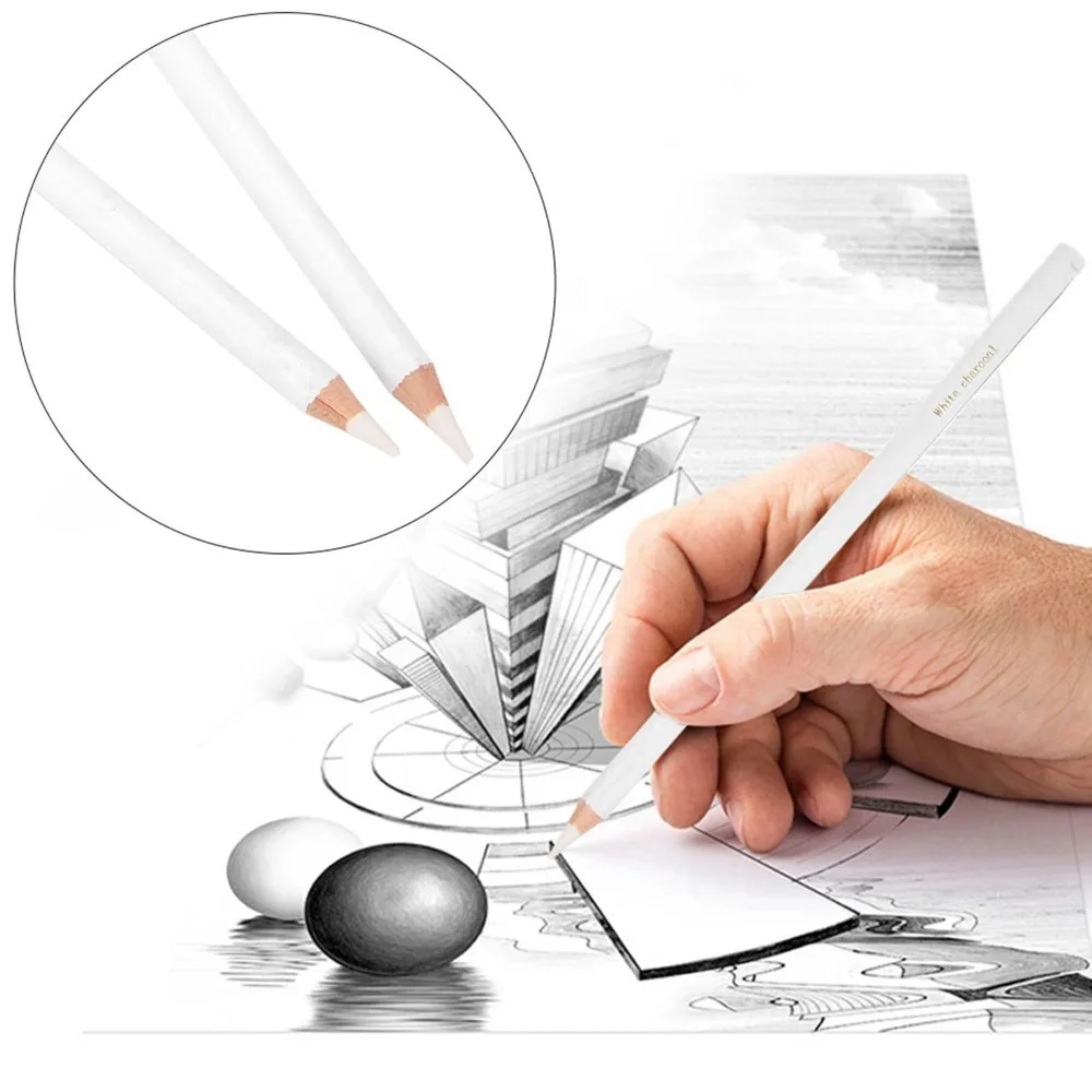 Stationery White Color White Charcoal Pencil Hard Wooden Drawing Pencil Soft 6.7inch Highlight Pen Blending