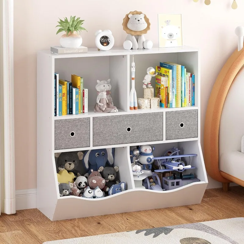 

Kids Bookshelf and Bookcase Toy Storage Multi Shelf with Cubby Organizer Cabinet and Drawers for Boys Girls, for Children's Room