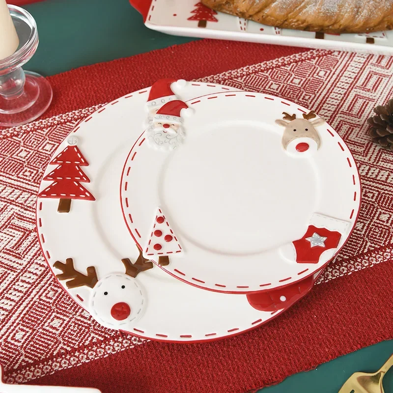 Nordic Santa Claus Ceramic Dish Western style Dinner Plates Creative Relief 8in/10in Pasta Plate Home Tableware