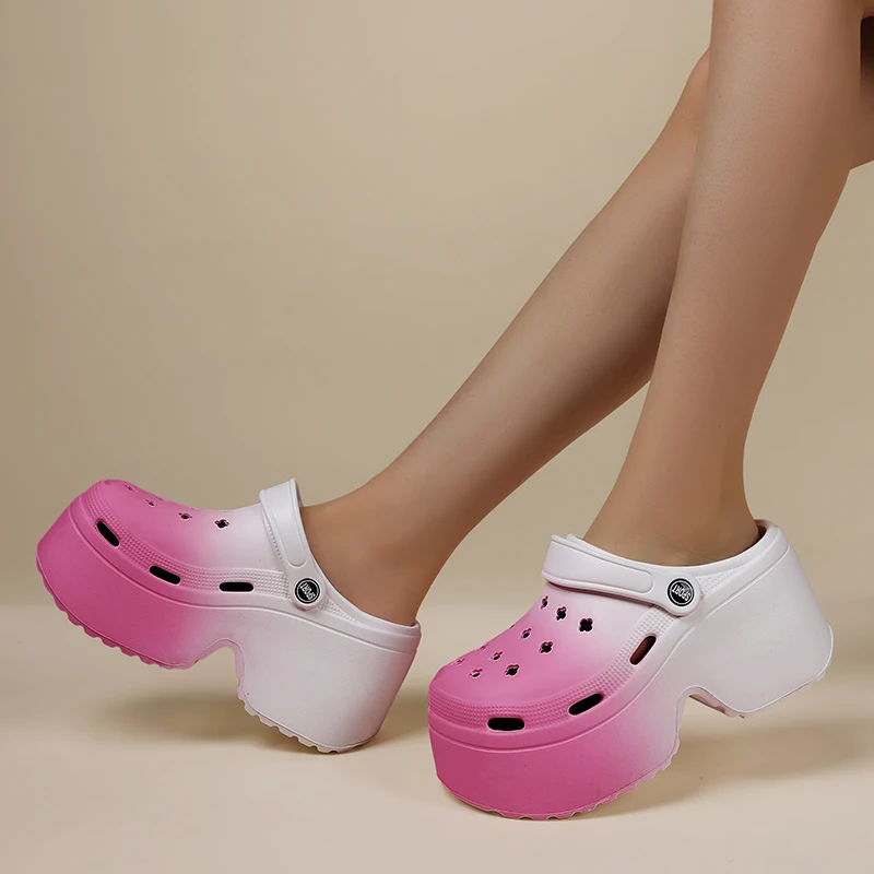 Sandali con plateau grosso di colore sfumato donna sandali con tacco alto con zeppa chiusa donna scava fuori scarpe da giardino con suola morbida da