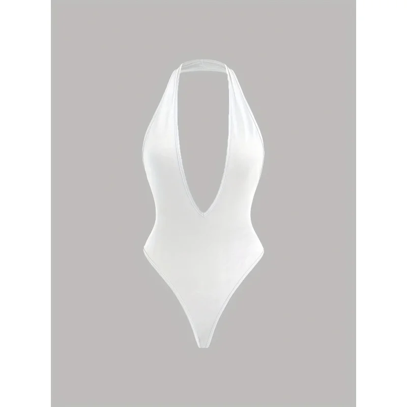 

Summer Deep Sleeveless Jumpsuit, Women's Minimalist Bodysuit