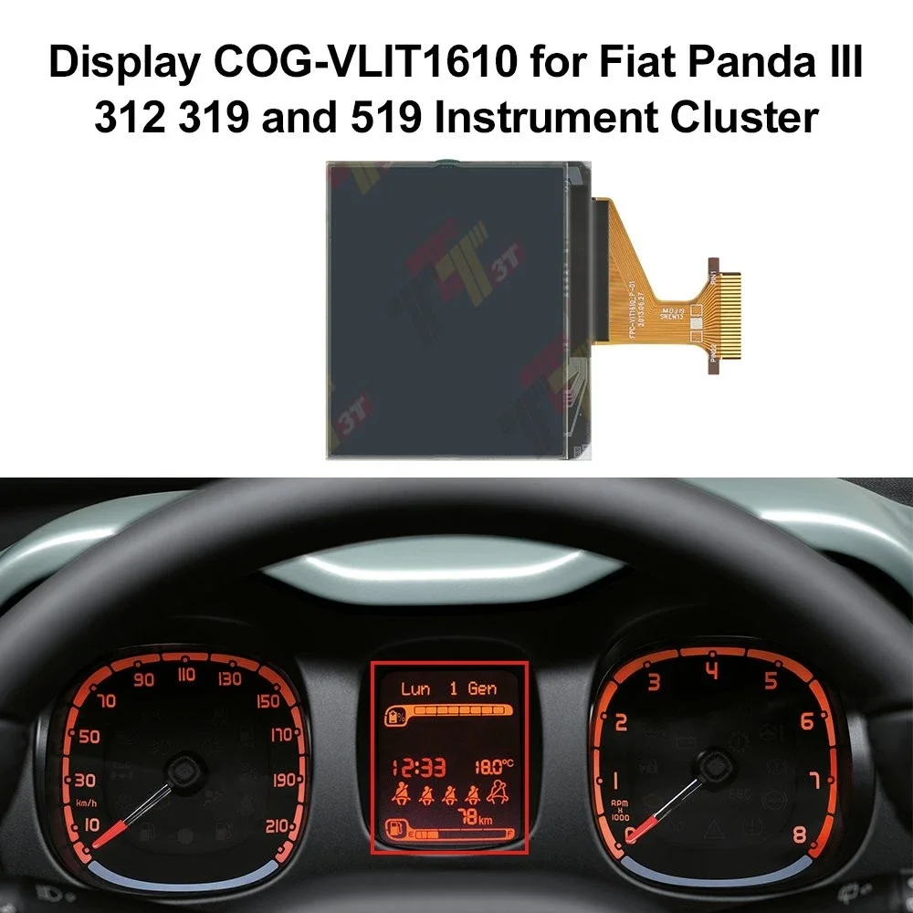 COG-VLIT1610 Display for Fiat Panda III 312 319 519 Instrument LCD Screen Panel OEM