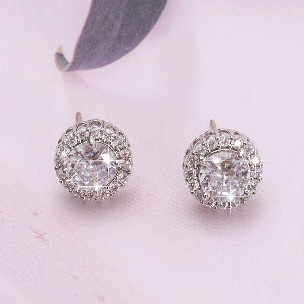 Korean Fashion Round Big Zircon Earrings For Women Luxury Elegant Exquisite Wedding Party Hot Selling Gift Performer Jewelry