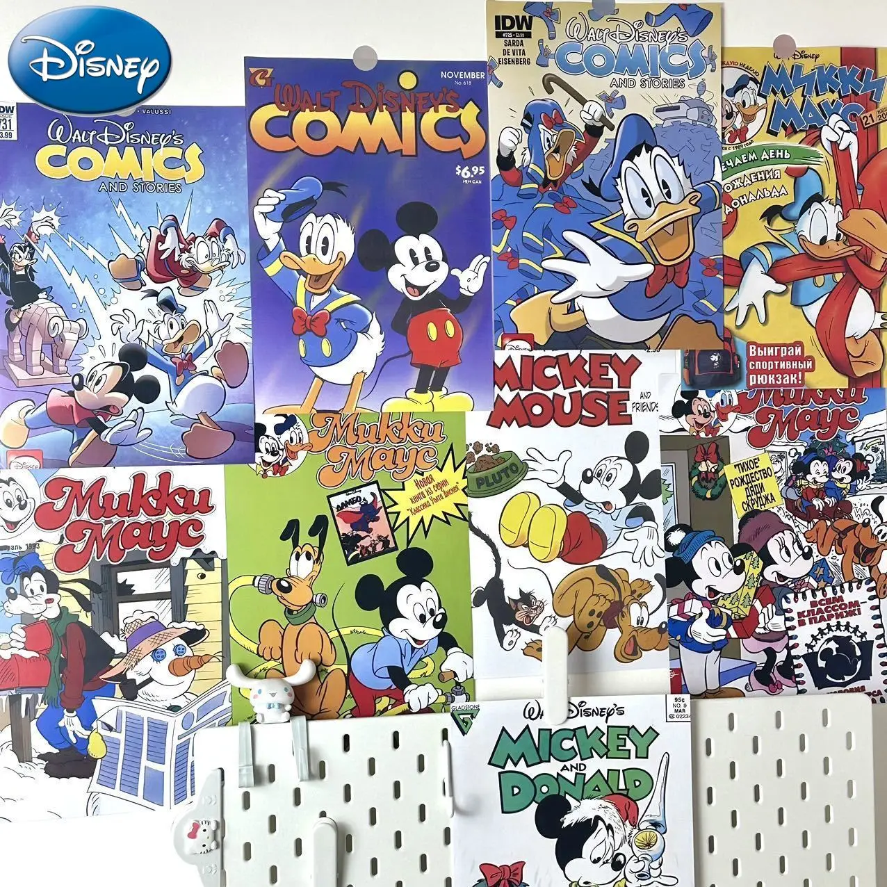 Pegatinas de pared de dibujos animados para decoración de dormitorio, póster de estilo retro de Disney, Mickey Mouse, Pato Donald, americano