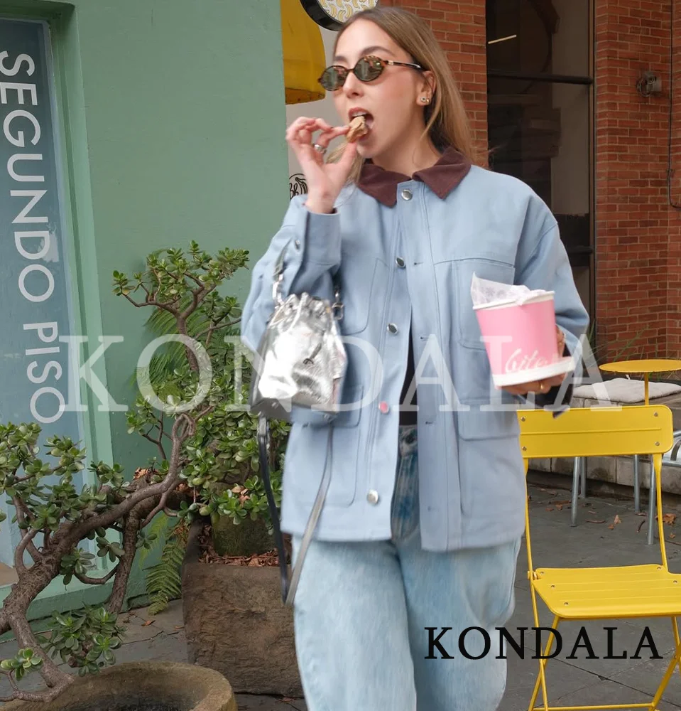 KONDALA Lässige Einfache Knopfjacke Damen Streetwear Trendige Jacke mit Taschen und Revers Neue Frühjahrsmode 2026 Niedliche Damenjacke