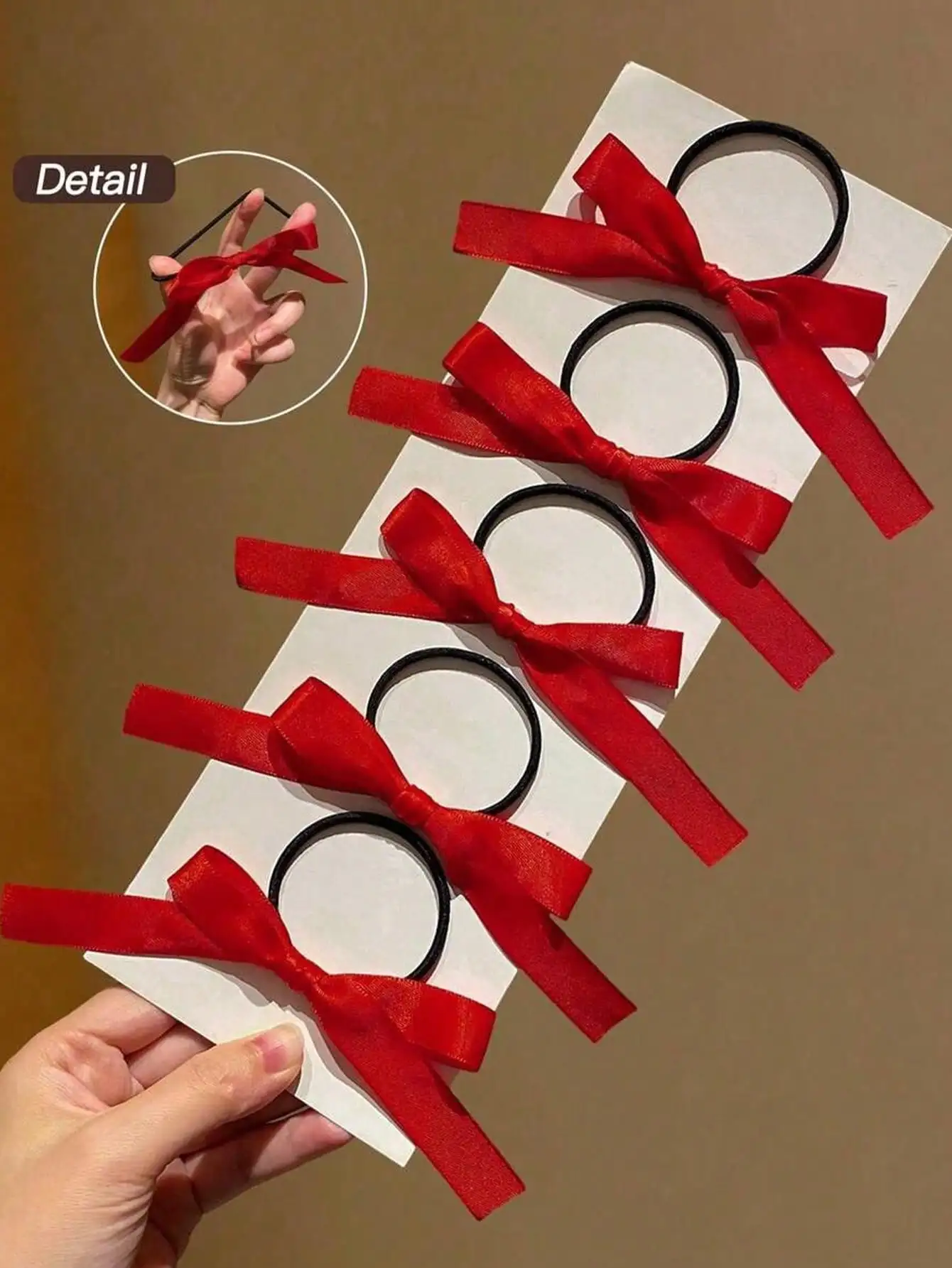 

5pcs Red Bow Scrunchies – Women's Soft Hair Elastics for Daily/Autumn Outfits & Gifts