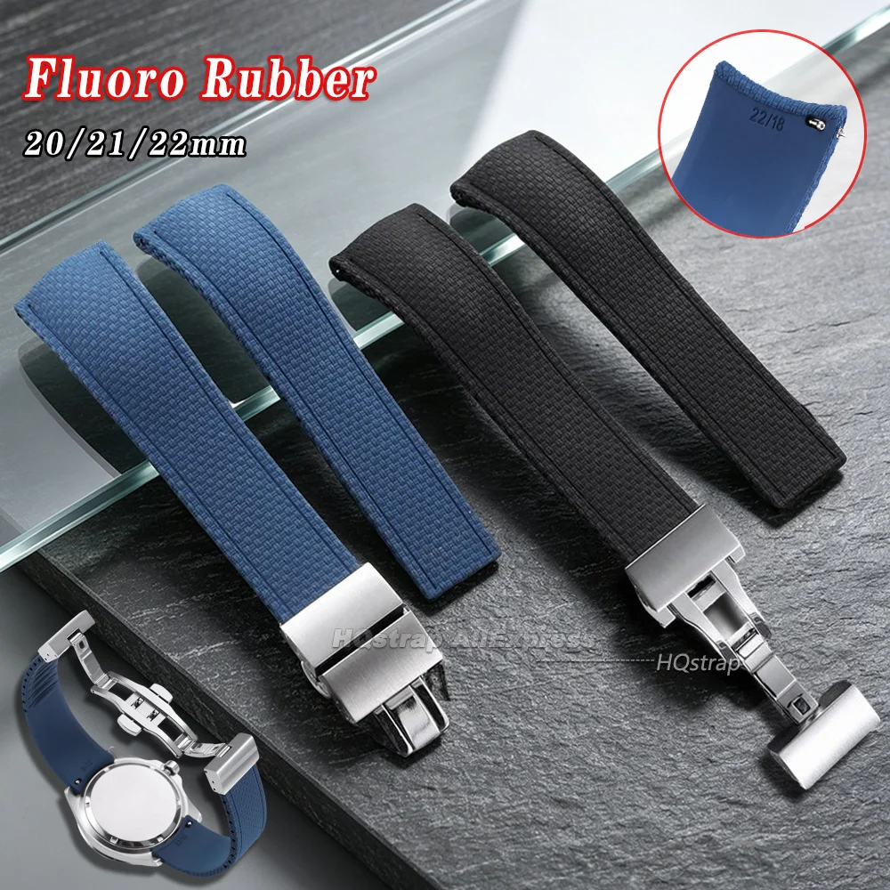 Curved End FKM Fluoro Rubber Watch Strap 20mm 21mm 22mm Universal Bracelet Waterproof Sport Wristband Quick Release Watch Band