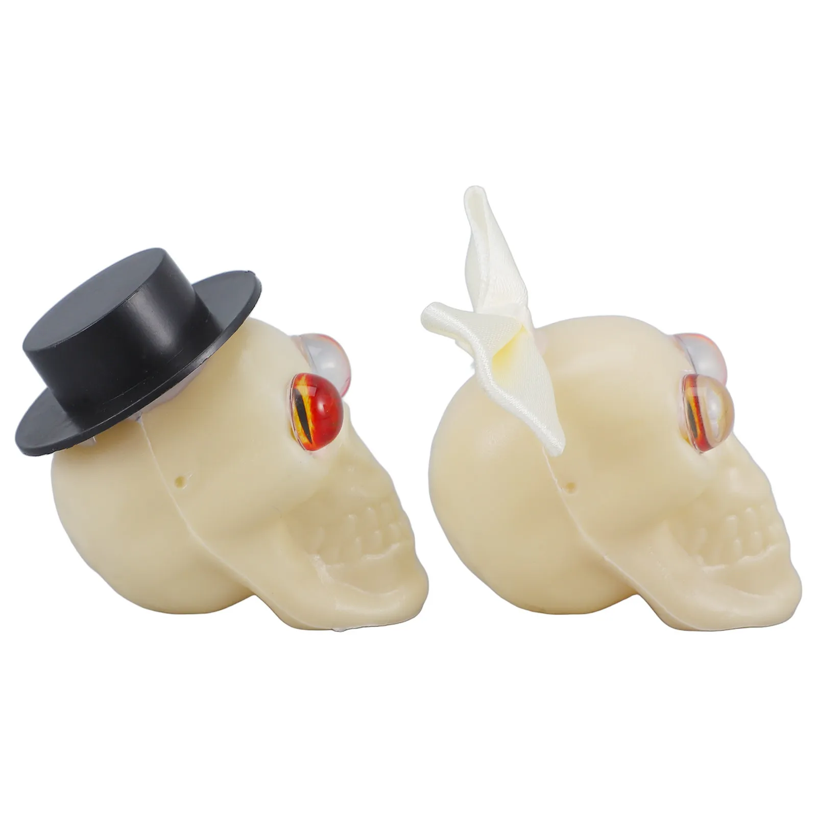 1Pair Halloween Bride Groom Skull Head Decor Simulation Skull Ornament Creepy Realistic Decor for Parties Escape Rooms
