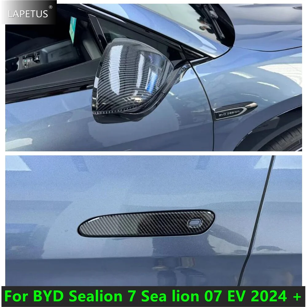 

Carbon Fiber Look Rearview Mirror Shell / Door Handle Cap Decoration Cover Trim RHD For BYD Sealion 7 Sea lion 07 EV 2024 2025