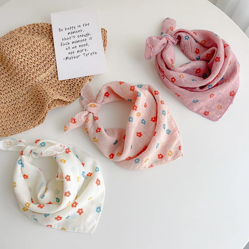 Bandana Bib Cotton Pink Floral Adjustable Lightweight Soft Absorbent Teething Scarf for Infant Baby Girl Preemie