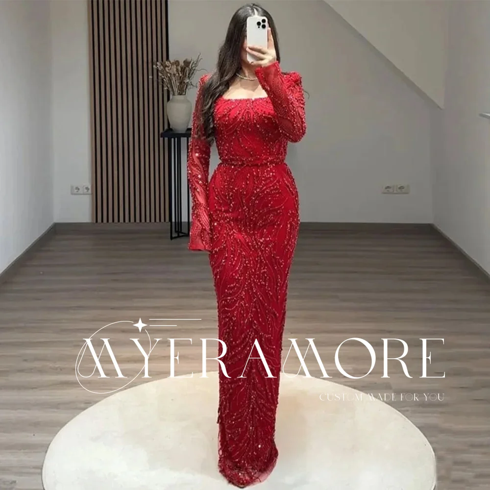 

Элегантное квадратное вечернее платье для женщин с вырезом и длинными рукавами и аппликацией, прямые платья для выпускного вечера, свадебные платья подружки невесты по индивидуальному заказу