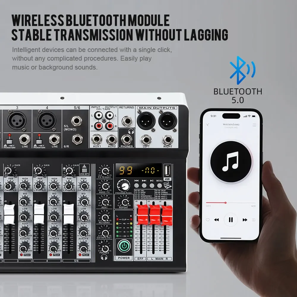 KT6 Factory Price 6 Channel Professional Audio Mixing Console Pro Audio DJ Mixer for Stage Performance Sound System