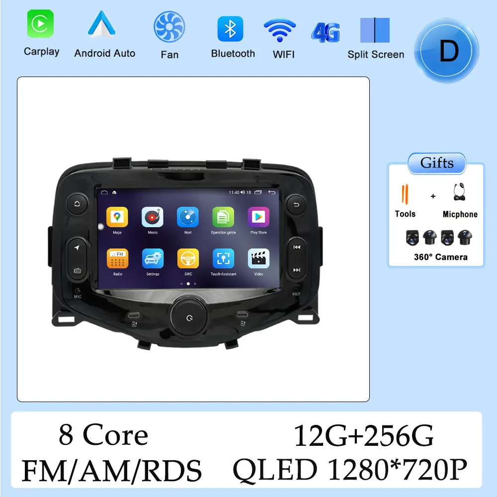Carplay HD Scherm Autoradio Multimedia Speler voor Toyota Aygo Peugeot 108 voor Citroen C1 2014 - 2021 DSP Stereo GPS Navi WIFI